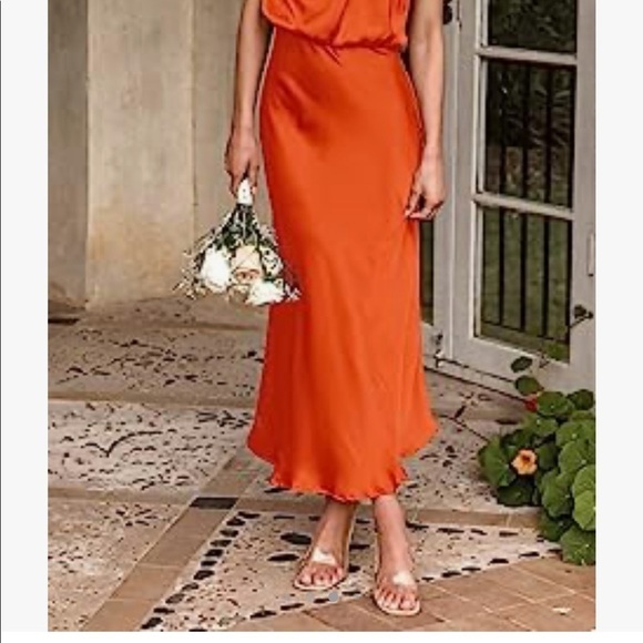 Elegant Orange Sleeveless Dress Large - Picture 4 of 6